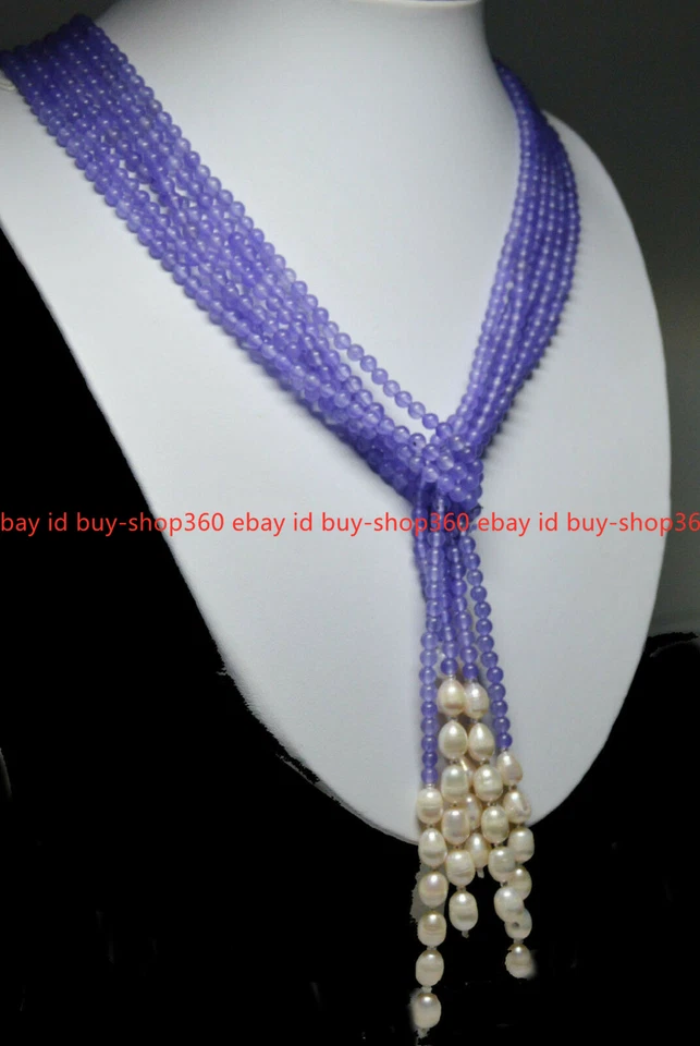 Collares largos de 50" encantadores 3 hebras gemas de alejandrita de 4 mm y perlas blancas Foto 3 de 4