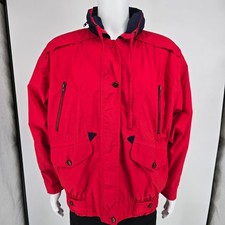 Vintage 1990s Fog by London Fog "Team Fog" Red Hooded Utility/Rain Jacket XL 