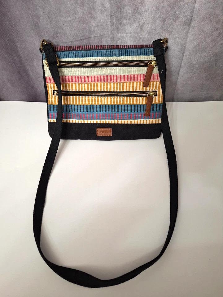 Bolso Bandolera Fossil Passport Bolso de Mano Lona Rayas Multicolor Y2K Bohemio Foto 2 de 4