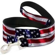 Dog Leash 6-FEET American Flag Vivid CLOSE-UP WIDE 1.5"