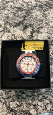 Invicta Aviator Men's Quartz Wristwatch Blue/Red Compass Bezel White Strap