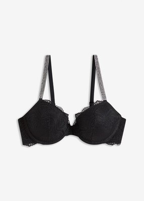 Neu Bügel-BH, gepolstert, mit Strass Gr. (95) E Schwarz Damen-Bra Dessous