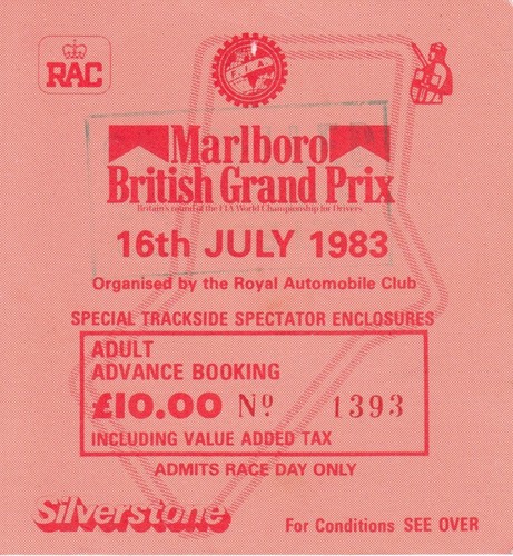 1983 BRITISH GP SILVERSTONE F1 ORIGINAL SPECTATOR ENCLOSURE PASS ENTRY ...