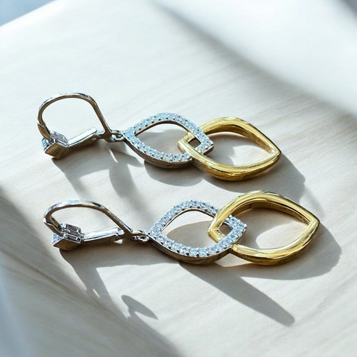 Elle White and Yellow Sterling Silver Earrings Diamonds and Created Ruby - Picture 13 of 14