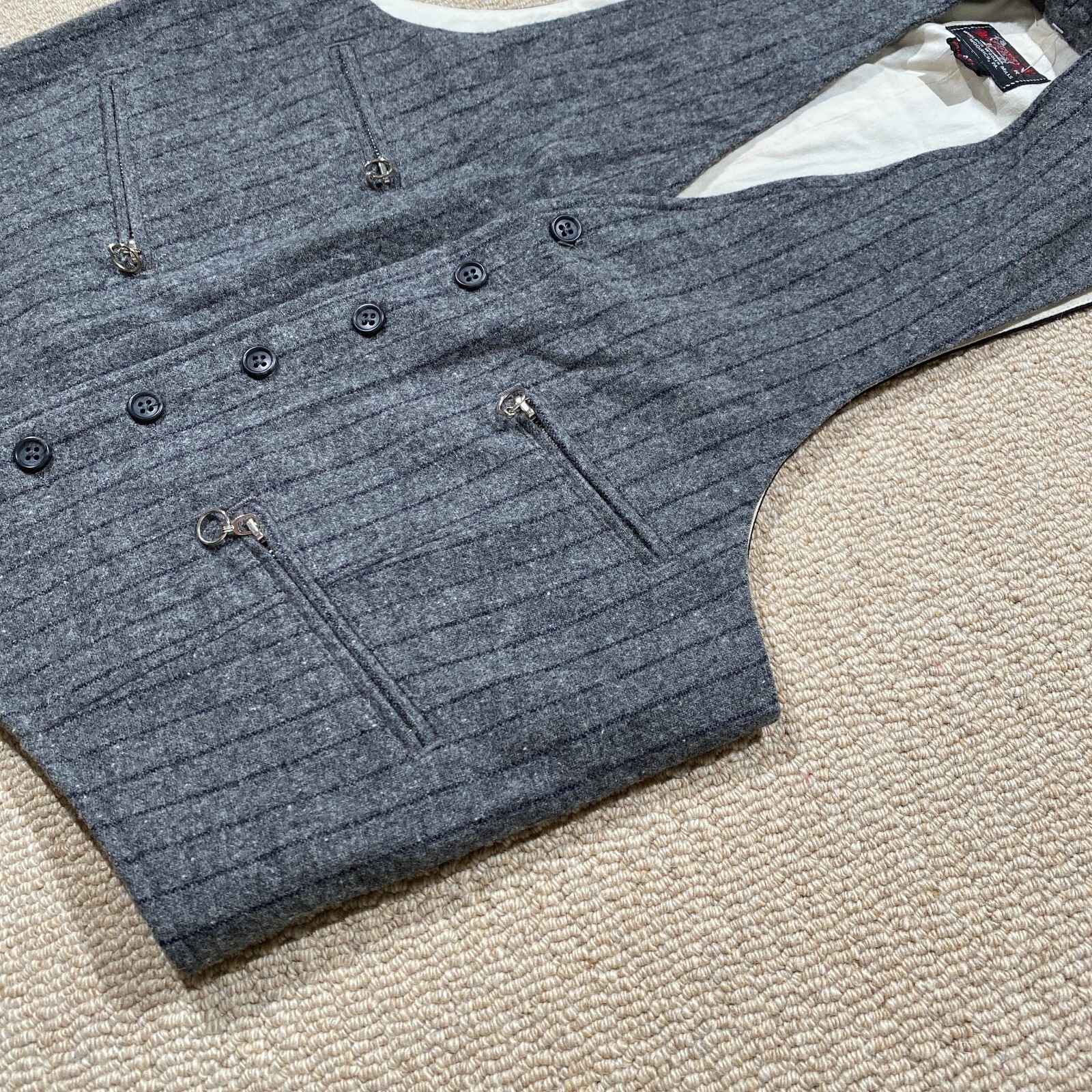 VINTAGE Woolrich Wool Waistcoat Mens Medium 38 Grey 50s 60s Hoop Zip Formal Vest image 2