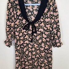 ASOS Design Black Floral Print Mini Dress with Collar - Size 4