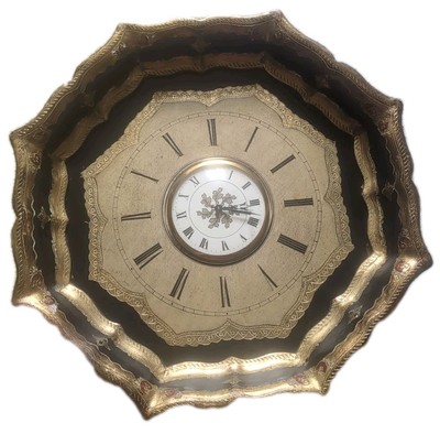 Vintage Italian Florentine Black & Gold Gilt Clock , Working 
