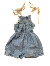 Vintage Polar Romper Girls 2T Blue White Polka Dot Smocked Infantwear Made USA