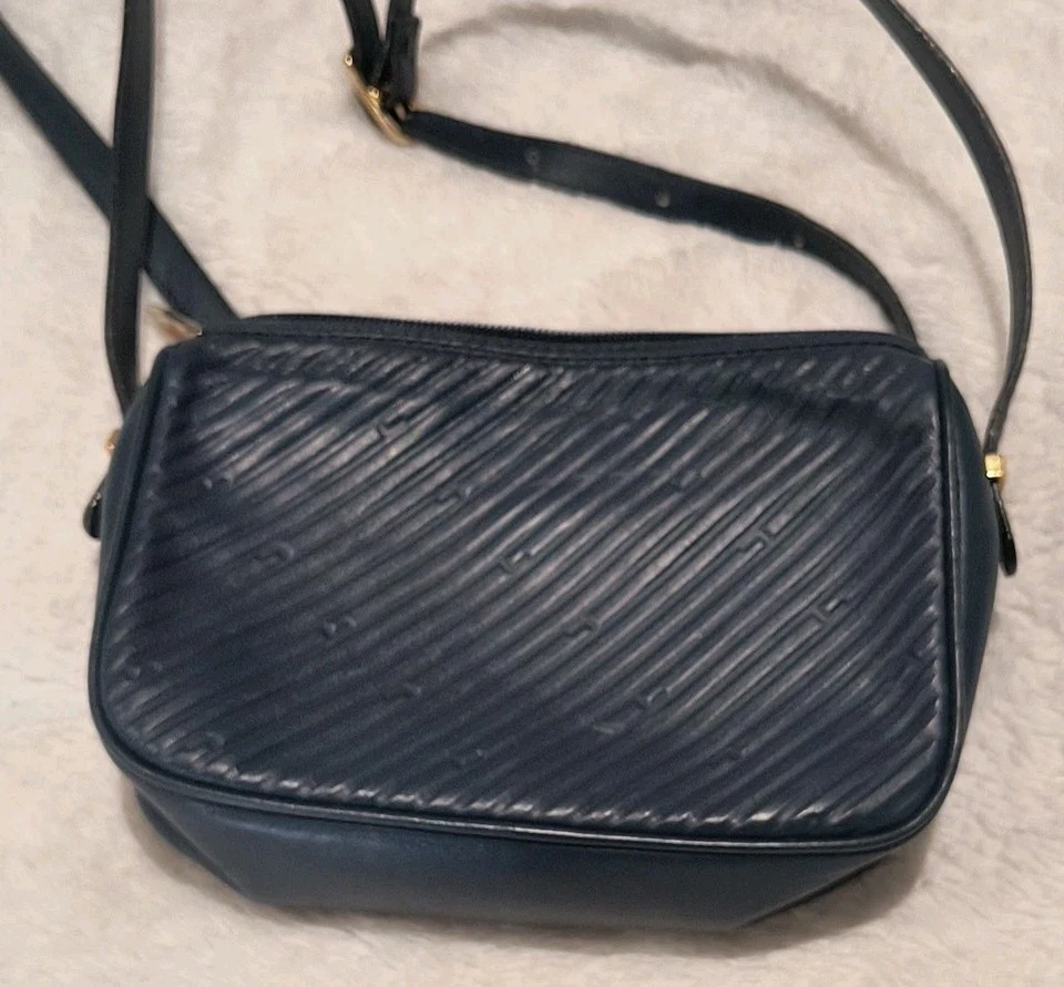 Bolso Bandolera Cámara Vintage Lancel Paris Azul Marino Rayas Cuero Hecho en... Foto 2 de 4