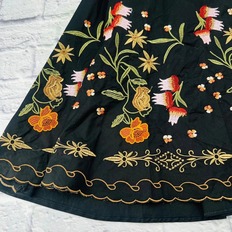 Falda midi bordada Max Mara negra para mujer talla grande acampanada línea A Foto 3 de 4