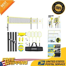 32ft Adjustable Volleyball & Badminton Combo Set with Shuttlecocks & Rackets