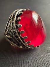 925 Sterling Silver Ring Large Cabochon Pink Ruby Ring Handcrafted Size 8 US