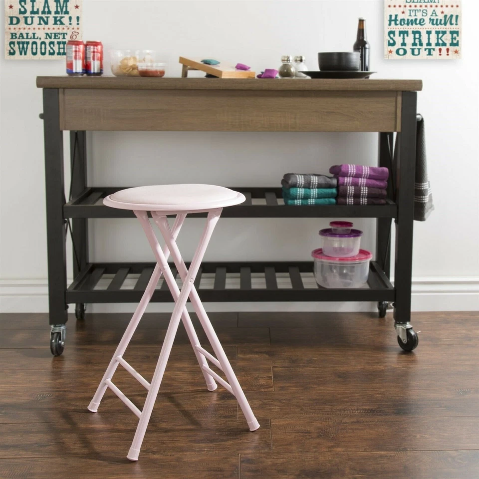 24 Inch Cushioned Folding Stool - Holds up to 250 Pounds - Easy to Store Pink - Image 3 of 3