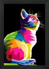 Cool Colorful Cat Pop Art Framed Wall Art Poster Canvas Print Picture