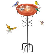 Bird Bath for Outside with Removable Bowl Metal Base, 37In Freestanding Rust-...