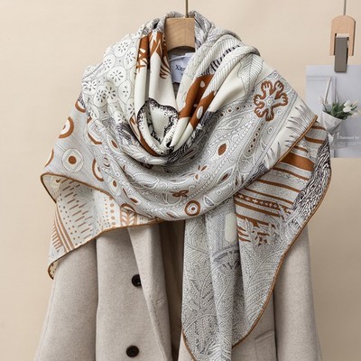 70% Cashmere 30% Silk Neckerchief Floral Print Scarf Shawl Bandana Wrap 53''