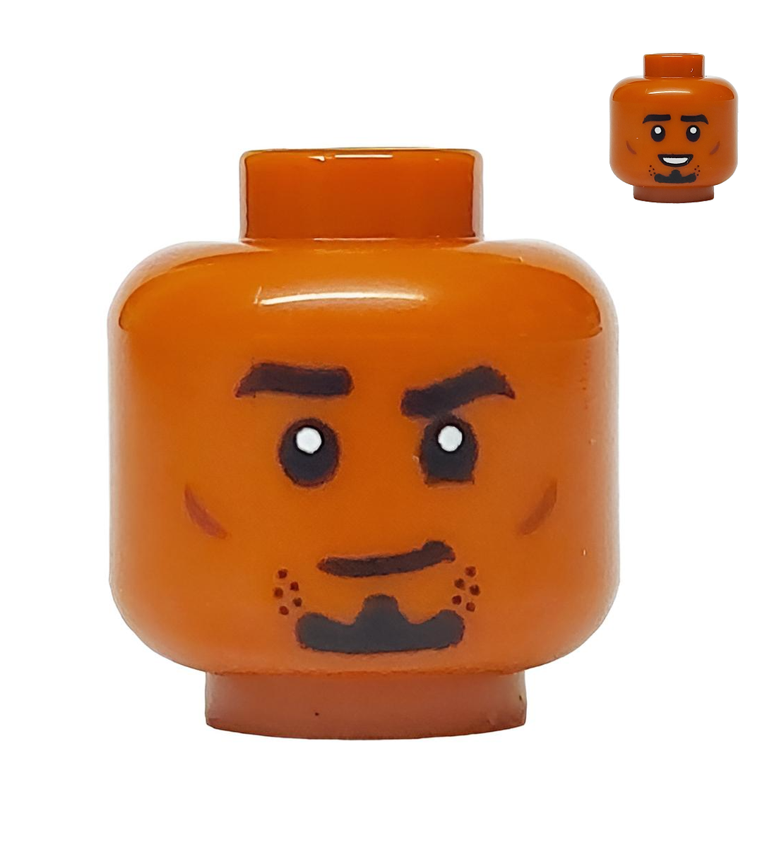LEGO Dark Orange Male Head Dual Sided Black Eyebrows Stubble
