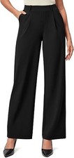 Women's Wide Leg Work Pants - High Waisted Stretchy Business Casual Trousers