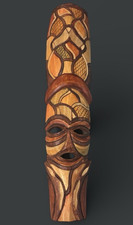 Vintage Authentic Wooden Hand Carved Painted African Wall Plaque 16"