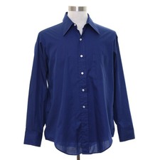 Vintage 1970s Arrow Kent Collection Mens Navy Blue Dress Shirt 16-33