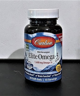 Carlson Elite Omega 3 Gems, 1600mg, Lemon Flavored, 30 Softgels- 3-2028