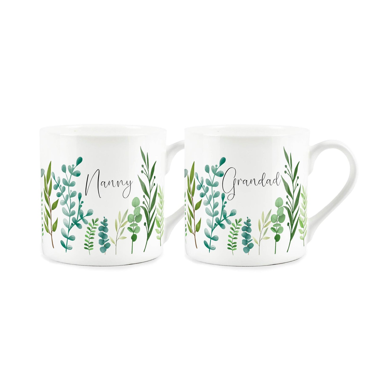 Nanny & Grandad Mugs - Ferns Gifts for Grandparents Bone China Cups Set of 2