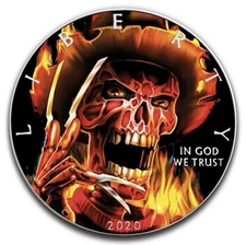 2020 ASE Freddy Krueger Burning Nightmare Colorized 1oz Silver Coin - Box & COA