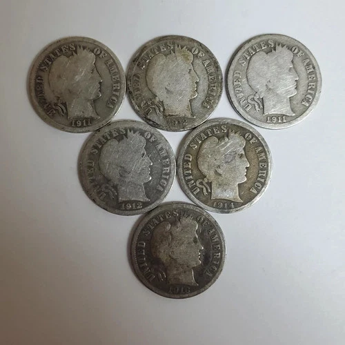 Lot Of 6 SILVER Barber Dimes (Exact Coins Shown) #00-5