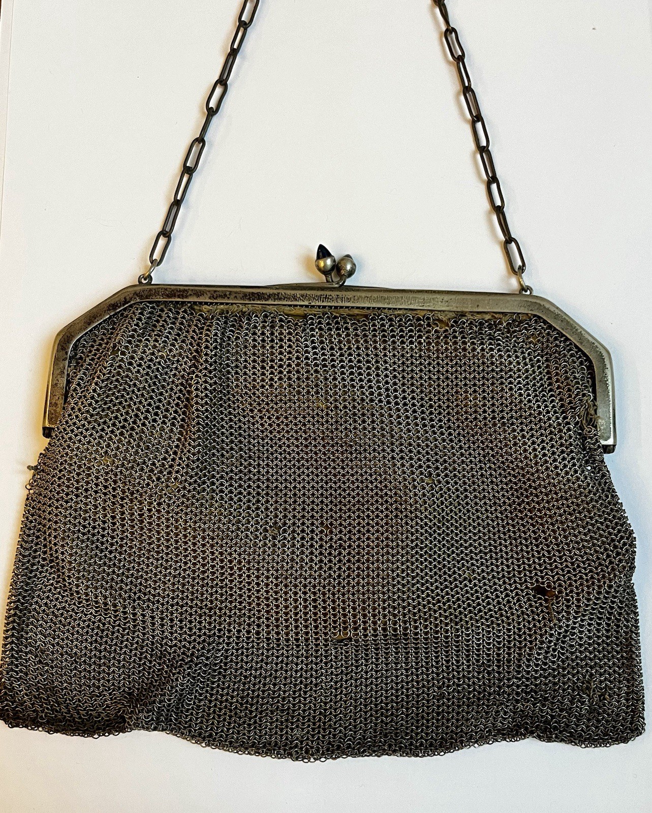 Antique Silver Colored Metal Mesh Purse - image 2