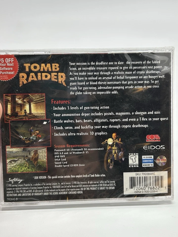 NEW CD Tomb Raider Softkey PC Game For windows 95 1998 Sealed - Image 3 of 3