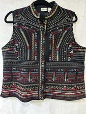 Chico's Embroidered Studded Vest Snap Front Boho Chic Indie Multicolor Size 2