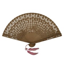 Chinese Carved Sandalwood Folding Fan Sensu Vtg Floral Cutout Pink Tassel 4D895