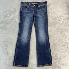 American Eagle Slim Boot Stretch Jeans Womens 8 Blue Fade Dark Wash Low Rise Y2K