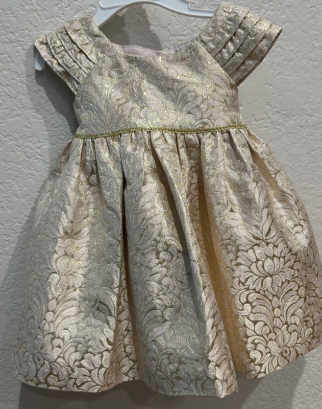 EUC LAURA ASHLEY GOLD & BEIGE LAME SPEC. OCCASION 12 MONTH PARTY DRESS