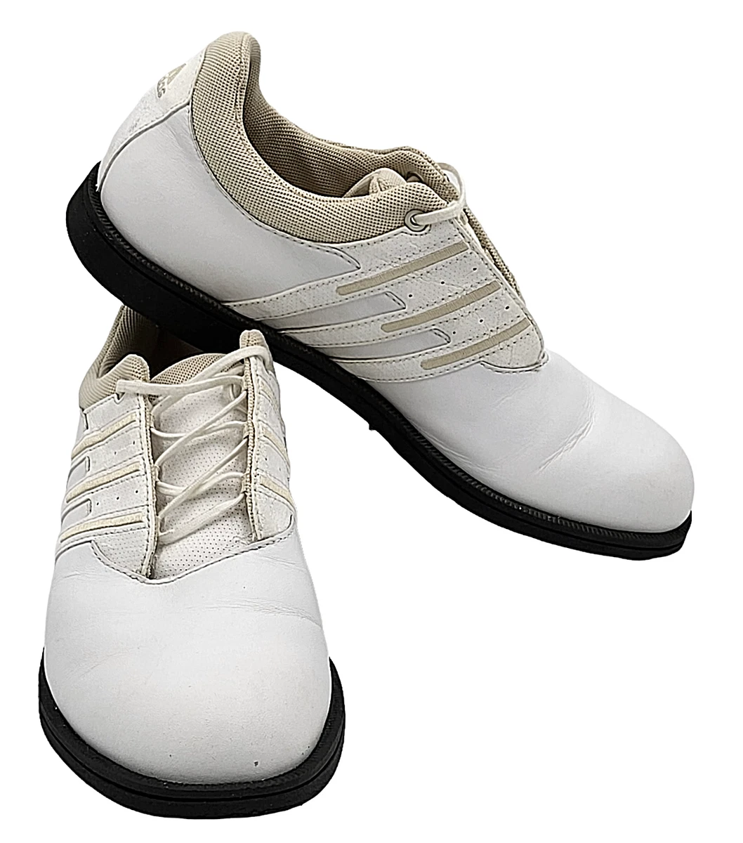 Adidas Shoes Womens Size US 7.5 UK 6 Golf White Leather Tan Stripes 791003
