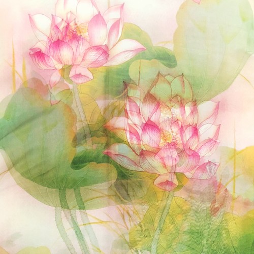 Wrapables® Lightweight Sheer Silky Feeling Chiffon Scarf, Green Lotus Flower - Picture 5 of 5