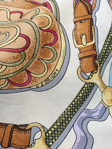 HERMES FOULARD FESTIVAL HERNY D’ORIGNY 1992 Seta Azzurro Rosa Cammello - Imagen 10 de 16