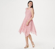 Isaac Mizrahi Petite Handkerchief Hem Floral Lace Midi Dress, Pink, Petit Large
