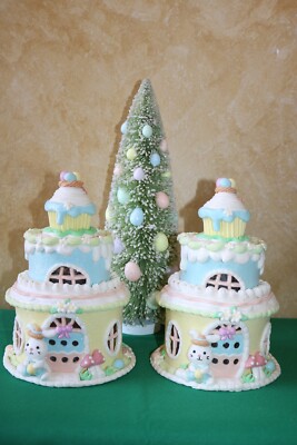 10'' ILLUMINATED GINGERBREAD EASTER LAYERED CAKE HOUSE Valerie Parr Hill BLUE