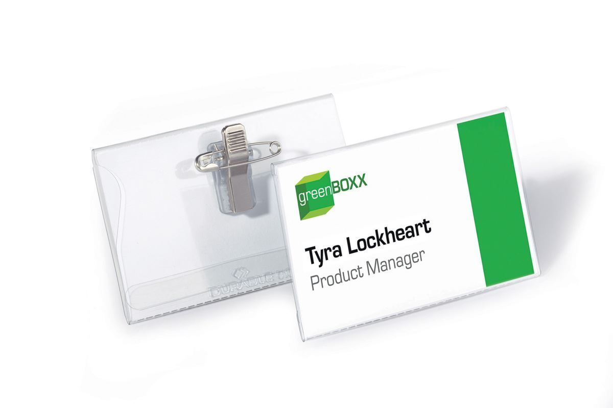 Durable COMBI CLIP Clip & Pin Name Badge Holders + Inserts | 50 Pack | 54 x 90mm