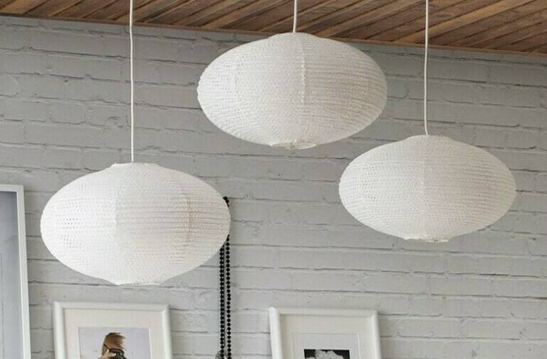 Ikea Vate Table Lamp White Shade Rice Paper Globe For Sale