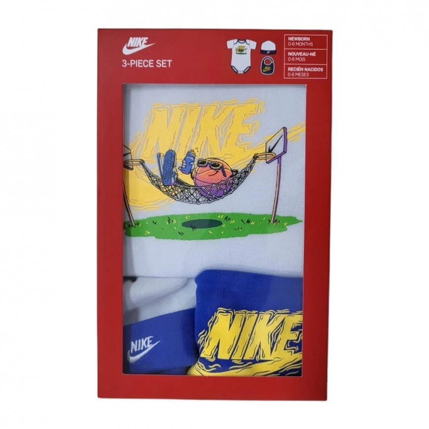 COMPLETO BAMBINO NIKE EMOJ 3 PEZZI 100% COTONE- BIANCO-BLU-NN0802-001 - Immagine 2 di 2