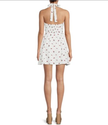 Gianni Bini Cherry Floral Halter Neck Tie Front Sleeveless Mini Dress Size  0 | eBay