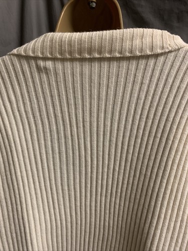 Cream Merino Wool Mix Ribbed Knit L - XL Ribbed Open Long Sleeved Cardigan Top - Picture 8 of 18