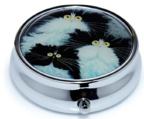 Kim Haskins Cat Design Pill Box Storage Travel Pocket Size Pill Tablet Case - Picture 16 of 17