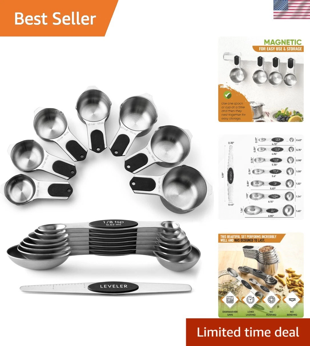 Heavy Duty Stainless Steel Measuring Cups & Spoons Set - BPA Free & Magnetic
Opens in a new window o