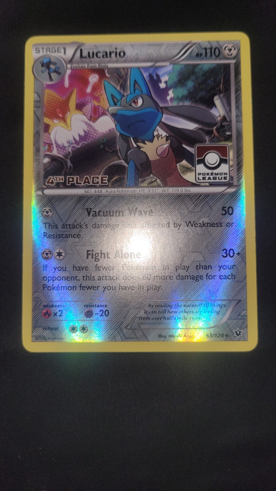 Lucario - 63/124 - 4th Place League Challenge Holo Rare Pokemon Promo - Mint
