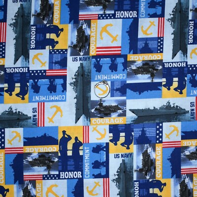 BonEful FQ Cotton Quilt Navy Blue US Navy Seal Blue Gold Logo