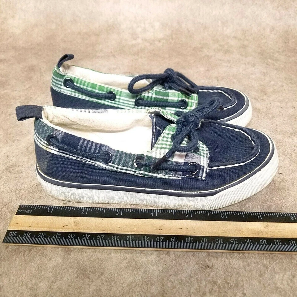 Zapatos planos de barco Gymboree para niños talla 11 azul verde textil sin cordones Foto 4 de 4