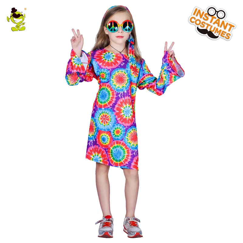 Niñas 60s 70s Retro Hippie Niña Disco Disfraz Niños Flor Colorido Vestido Foto 2 de 4